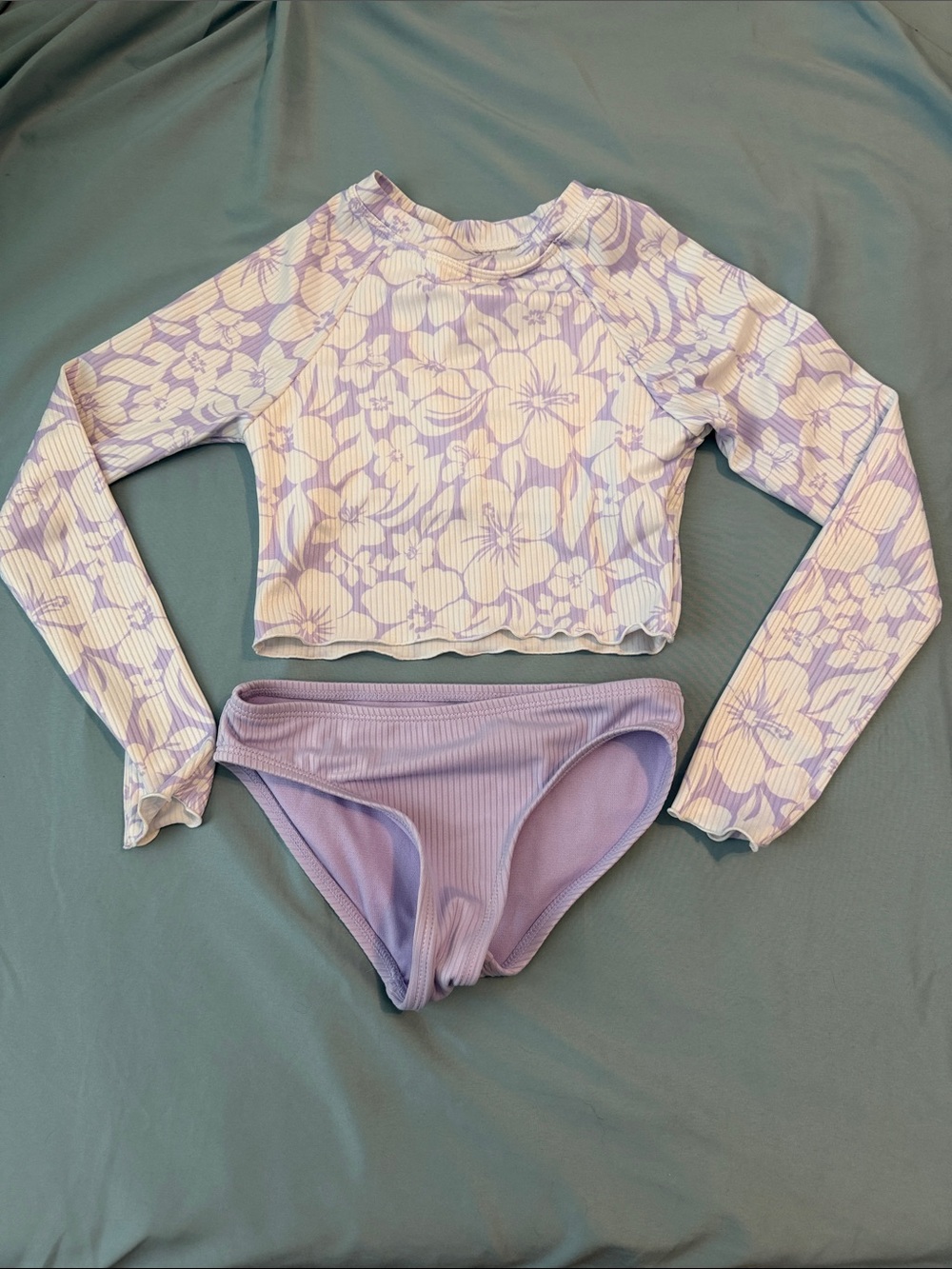 wonder nation Lavender Floral Long-Sleeve Rashguard Swim Set